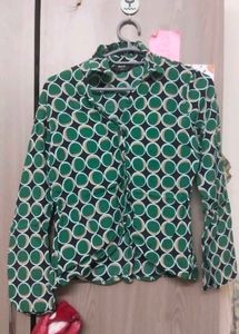 Retro Green Circle Print Blouse