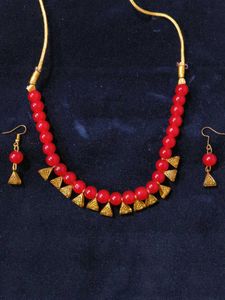 Red Beaded Necklace Set