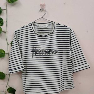 White Striped Crop Tee