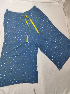 Blue Patterned Cropped Lounge Pants