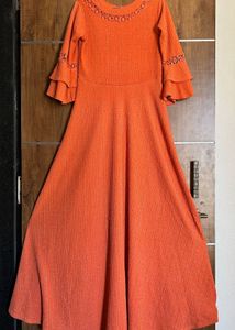 Coral Color Party Wear Gown
