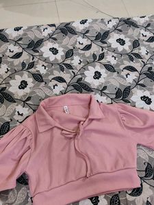 Pink Corduroy Cropped Blouse