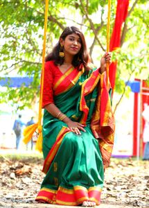 Green & Red Silk Saree