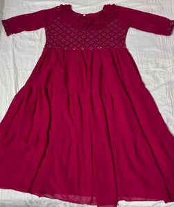 GEOGRETTE DARK PINK MAXI DRESS
