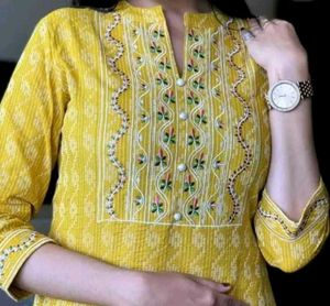 Yellow Embroidered Kurta