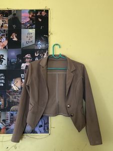 Crop Blazer In Beige Color