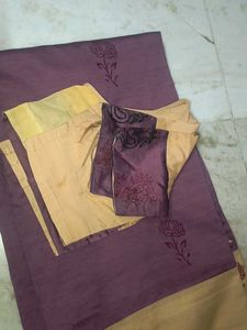 Cotton Belnd Saree with Block Prints