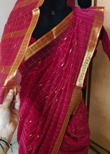 red ♥️ &amp; Gold Checked Saree 3 pis with paticoat