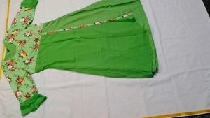 Green Slit A-line Kurti