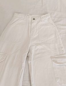 White Wide Leg Cargo Pants