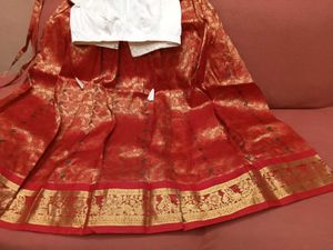 1-TimeUsedGirls Red&amp;White LehengaCholi-PattuPavada