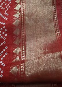 Red Cotton Joint  Bandhni Saree