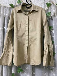 Beige Striped Button-Down