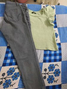 Cute Ruffle Sleeve Top And Grey Jeans Combos