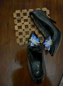 Black Heels with Floral Detail