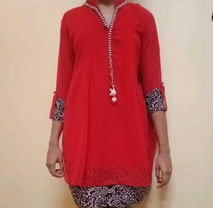 Red &amp; Blue Detailed Kurti