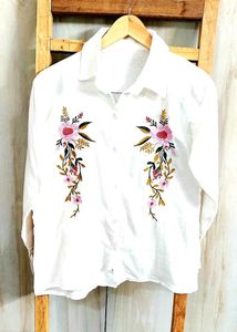 Floral Embroidered White Shirt size-36