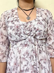 Chic Floral Sheer Tie-Front Crop Top