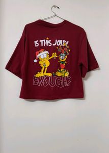 Drop Shoulder Crop Tshirt (Bloody Red /Maroon)