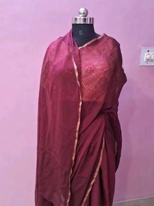 Elegant Maroon Saree with Blouse For Girls