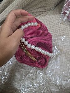 Pink Potli Clutch With Pearl Handle