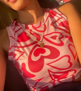 Pink Heart Print Tank Top