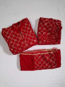 Winter wear Velvet Red Embroidered Kurta Set