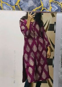 Purple Leaf Print Kurti