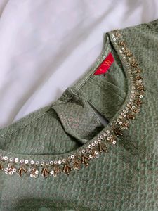 Olive Green Embellished Kurta Set