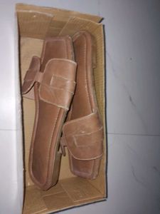 Brown Leather Slide Sandals And White Bellies