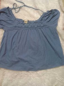 Cute Blue Off-Shoulder Top