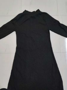 Black Ribbed Mock Neck One Piece