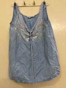 Blue Embroidered Tank Top