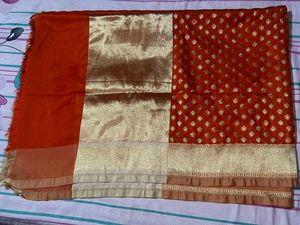 Pure Banarasi Orange &amp; Gold Dupatta