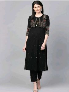 Printed Black Kurti Set