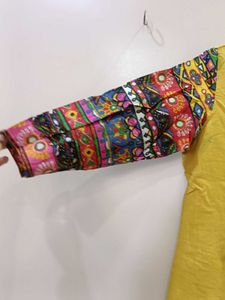 Yellow Embroidered Print Kurti