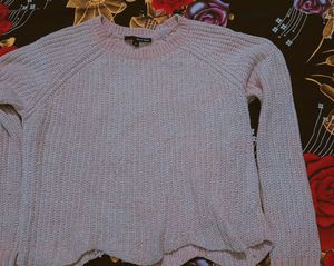 Baby Pink Woolen Crop Sweater.