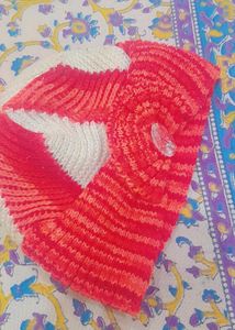 Hand Knitted Red and White Hat