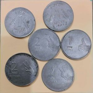 Rare Coins 1and 2 Rupees(Combo 6 Coin