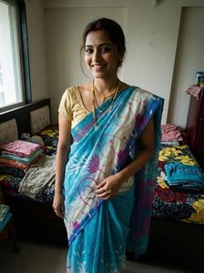 Elegant Blue Floral Saree with Golden blouse