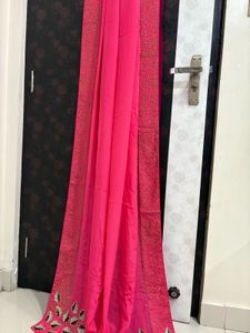 Pink and Maroon Embellished Saree