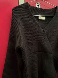 Chic Black Knit Wrap short Dress