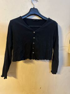 Black Button-Down Crop Top