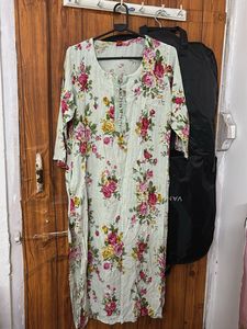 Floral Print Long Kurta with Pocket| 100% Cotton