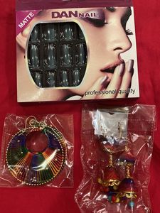 Colourful Earring With Free Matte Nails