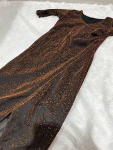 Shimmer Brown Slit Midi Dress