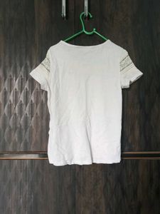 White Lace Trim T-Shirt