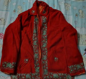 Red Sweater With Green Embroidery Work