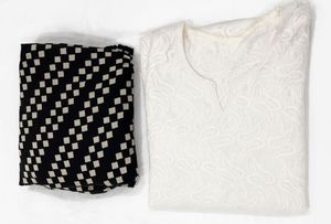 White Thread Work Kurta with Black Salwar