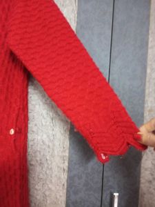 Red Knit Long Sweater Shrug